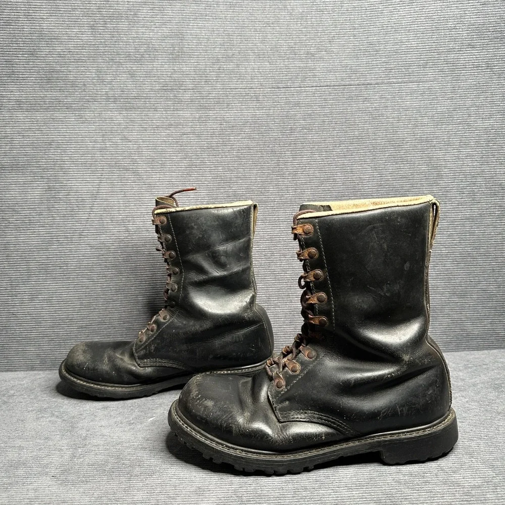Vintage Echt Leder German Leather Combat Boots Black Military Lug Sole 9.5